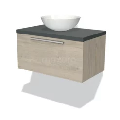 Modulo Plato Badkamermeubel Voor Waskom | 80 Cm Lichtgrijs Eiken Vlak Front Donkergrijs Blad 1 Lade