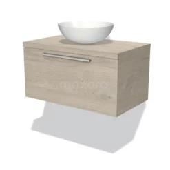 Modulo Plato Badkamermeubel Voor Waskom | 80 Cm Lichtgrijs Eiken Vlak Front Lichtgrijs Eiken Blad 1 Lade