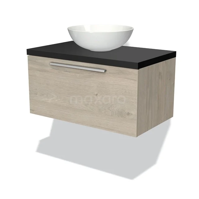 Modulo Plato Badkamermeubel Voor Waskom | 80 Cm Lichtgrijs Eiken Vlak Front Mat Zwart Blad 1 Lade 1 Modulo Plato Badkamermeubel Voor Waskom | 80 Cm Lichtgrijs Eiken Vlak Front Mat Zwart Blad 1 Lade