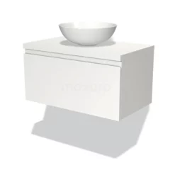 Modulo Plato Badkamermeubel Voor Waskom | 80 Cm Mat Wit Greeploos Front Mat Wit Blad 1 Lade