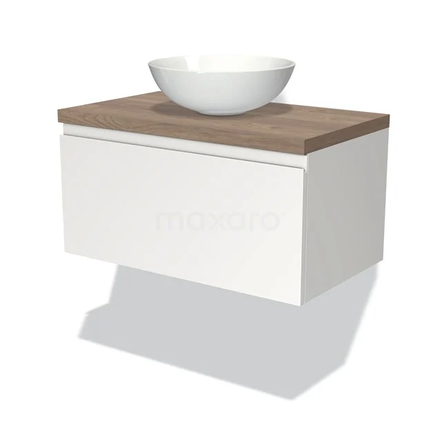 Modulo Plato Badkamermeubel Voor Waskom | 80 Cm Mat Wit Greeploos Front Middenbruin Eiken Blad 1 Lade 1 Modulo Plato Badkamermeubel Voor Waskom | 80 Cm Mat Wit Greeploos Front Middenbruin Eiken Blad 1 Lade