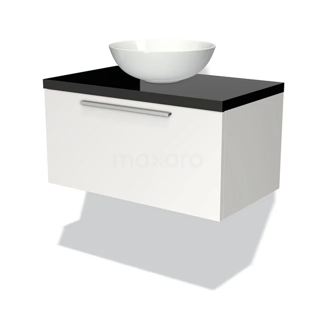 Modulo Plato Badkamermeubel Voor Waskom | 80 Cm Mat Wit Vlak Front Hoogglans Zwart Blad 1 Lade 1 Modulo Plato Badkamermeubel Voor Waskom | 80 Cm Mat Wit Vlak Front Hoogglans Zwart Blad 1 Lade