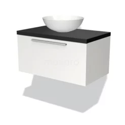 Modulo Plato Badkamermeubel Voor Waskom | 80 Cm Mat Wit Vlak Front Mat Zwart Blad 1 Lade