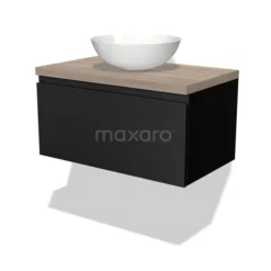 Modulo Plato Badkamermeubel Voor Waskom | 80 Cm Mat Zwart Greeploos Front Eiken Blad 1 Lade