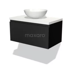 Modulo Plato Badkamermeubel Voor Waskom | 80 Cm Mat Zwart Greeploos Front Mat Wit Blad 1 Lade