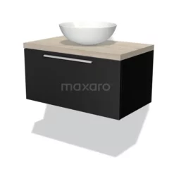 Modulo Plato Badkamermeubel Voor Waskom | 80 Cm Mat Zwart Vlak Front Lichtgrijs Eiken Blad 1 Lade