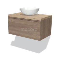 Modulo Plato Badkamermeubel Voor Waskom | 80 Cm Middenbruin Eiken Greeploos Front Lichtbruin Eiken Blad 1 Lade