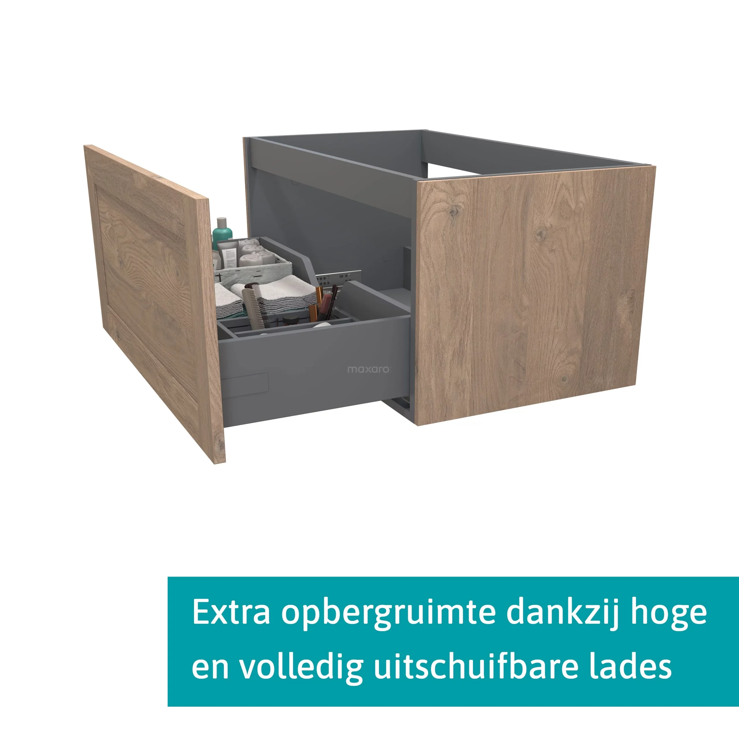 Modulo Plato Badkamermeubel Voor Waskom | 80 Cm Middenbruin Eiken Kader Front Grijs Eiken Blad 1 Lade 2 Modulo Plato Badkamermeubel Voor Waskom | 80 Cm Middenbruin Eiken Kader Front Grijs Eiken Blad 1 Lade - Afbeelding 2