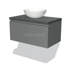 Modulo Plato Badkamermeubel Voor Waskom | 80 Cm Middengrijs Greeploos Front Donkergrijs Blad 1 Lade