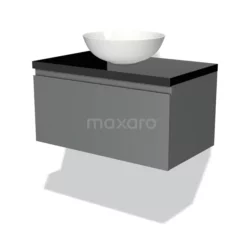 Modulo Plato Badkamermeubel Voor Waskom | 80 Cm Middengrijs Greeploos Front Hoogglans Zwart Blad 1 Lade