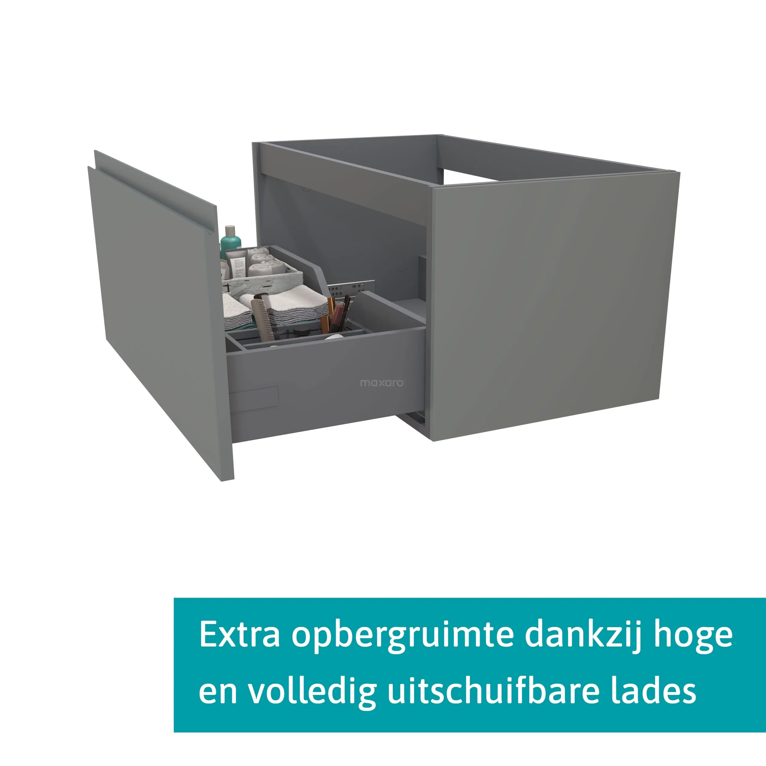 Modulo Plato Badkamermeubel Voor Waskom | 80 Cm Middengrijs Greeploos Front Lichtgrijs Beton Blad 1 Lade 2 Modulo Plato Badkamermeubel Voor Waskom | 80 Cm Middengrijs Greeploos Front Lichtgrijs Beton Blad 1 Lade - Afbeelding 2