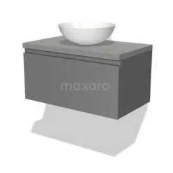 Modulo Plato Badkamermeubel Voor Waskom | 80 Cm Middengrijs Greeploos Front Lichtgrijs Beton Blad 1 Lade