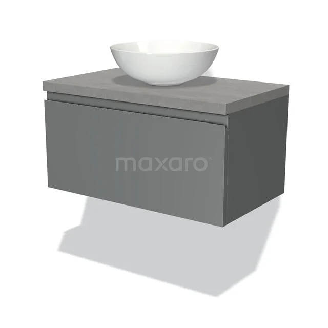 Modulo Plato Badkamermeubel Voor Waskom | 80 Cm Middengrijs Greeploos Front Lichtgrijs Beton Blad 1 Lade 1 Modulo Plato Badkamermeubel Voor Waskom | 80 Cm Middengrijs Greeploos Front Lichtgrijs Beton Blad 1 Lade