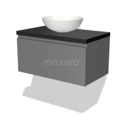 Modulo Plato Badkamermeubel Voor Waskom | 80 Cm Middengrijs Greeploos Front Mat Zwart Blad 1 Lade