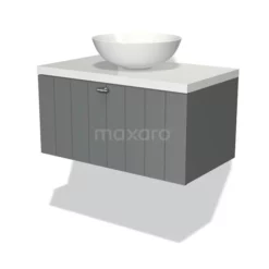 Modulo Plato Badkamermeubel Voor Waskom | 80 Cm Middengrijs Lamel Front Hoogglans Wit Blad 1 Lade