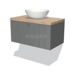 Badkamer Verkoopwinkel 27 Modulo Plato Badkamermeubel Voor Waskom | 80 Cm Middengrijs Lamel Front Lichtbruin Eiken Blad 1 Lade