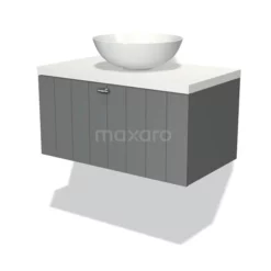 Modulo Plato Badkamermeubel Voor Waskom | 80 Cm Middengrijs Lamel Front Mat Wit Blad 1 Lade