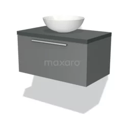 Modulo Plato Badkamermeubel Voor Waskom | 80 Cm Middengrijs Vlak Front Donkergrijs Blad 1 Lade