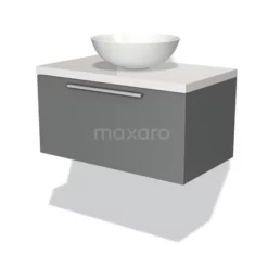 Modulo Plato Badkamermeubel Voor Waskom | 80 Cm Middengrijs Vlak Front Hoogglans Wit Blad 1 Lade