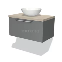 Modulo Plato Badkamermeubel Voor Waskom | 80 Cm Middengrijs Vlak Front Lichtgrijs Eiken Blad 1 Lade