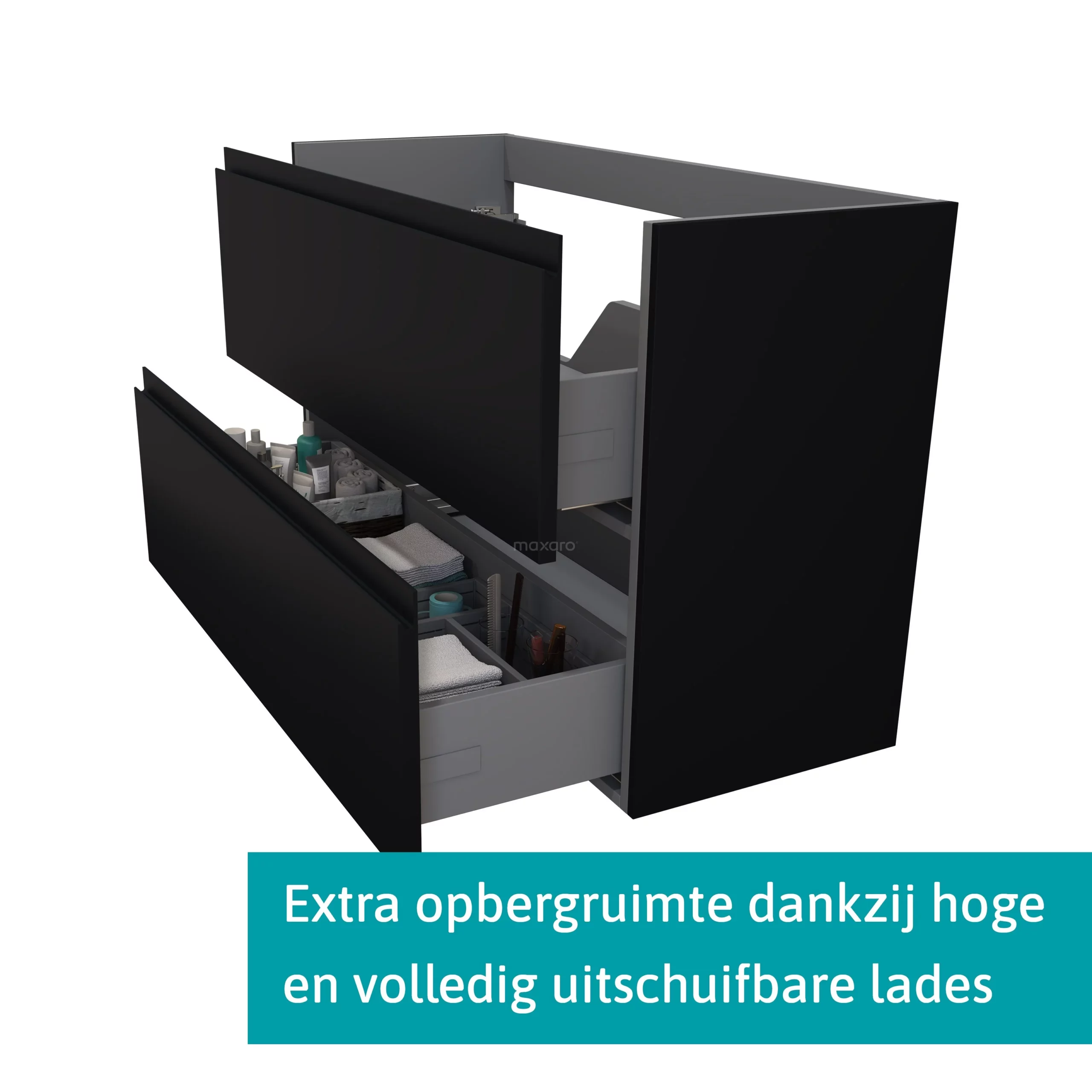 Modulo Plato Slim Badkamermeubel Voor Waskom | 120 Cm Mat Zwart Greeploos Front Mat Zwart Blad 2 Lades Onder Elkaar 2 Modulo Plato Slim Badkamermeubel Voor Waskom | 120 Cm Mat Zwart Greeploos Front Mat Zwart Blad 2 Lades Onder Elkaar - Afbeelding 2