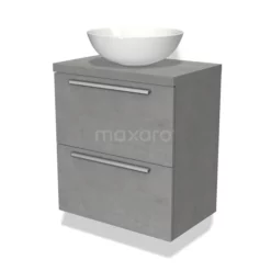 Modulo Plato Slim Badkamermeubel Voor Waskom | 60 Cm Lichtgrijs Beton Vlak Front Lichtgrijs Beton Blad 2 Lades Onder Elkaar