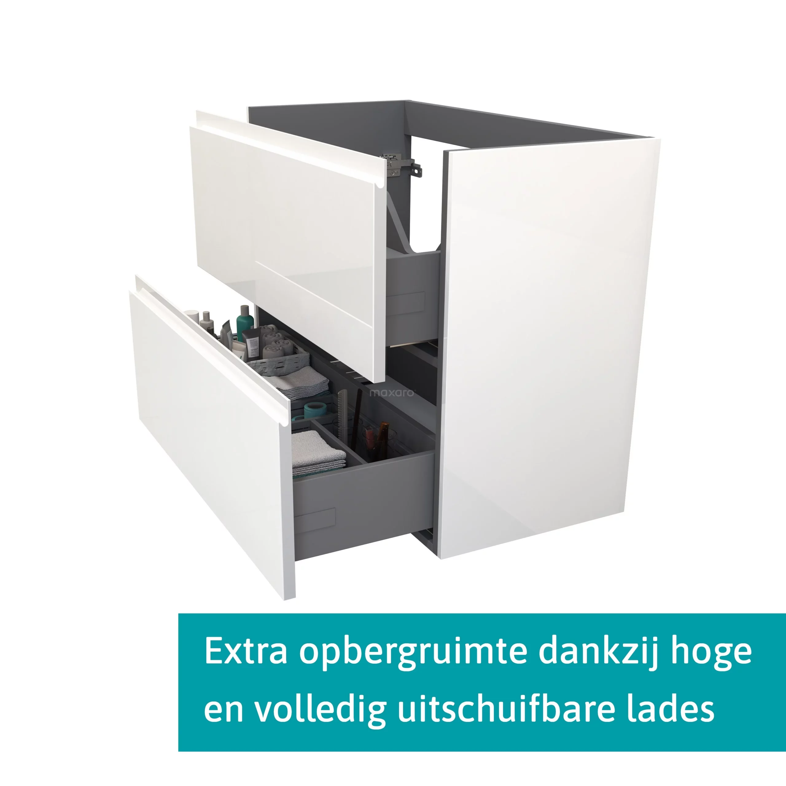 Modulo Plato Slim Badkamermeubel Voor Waskom | 80 Cm Hoogglans Wit Greeploos Front Lichtbruin Eiken Blad 2 Lades Onder Elkaar 2 Modulo Plato Slim Badkamermeubel Voor Waskom | 80 Cm Hoogglans Wit Greeploos Front Lichtbruin Eiken Blad 2 Lades Onder Elkaar - Afbeelding 2