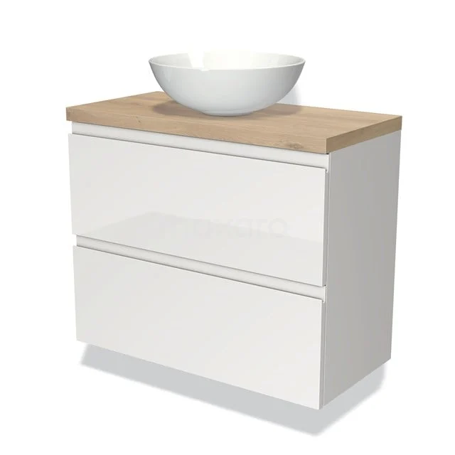 Modulo Plato Slim Badkamermeubel Voor Waskom | 80 Cm Hoogglans Wit Greeploos Front Lichtbruin Eiken Blad 2 Lades Onder Elkaar 1 Modulo Plato Slim Badkamermeubel Voor Waskom | 80 Cm Hoogglans Wit Greeploos Front Lichtbruin Eiken Blad 2 Lades Onder Elkaar