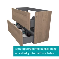 Modulo Slim Badkamermeubel Met Wastafel | 100 Cm Middenbruin Eiken Kader Front Keramiek 2 Lades Onder Elkaar -Badkamer Verkoopwinkel modulo slim badkamermeubel met wastafel 100 cm middenbruin eiken kader front keramiek 2 lades onder elkaar bmw37 00570 1