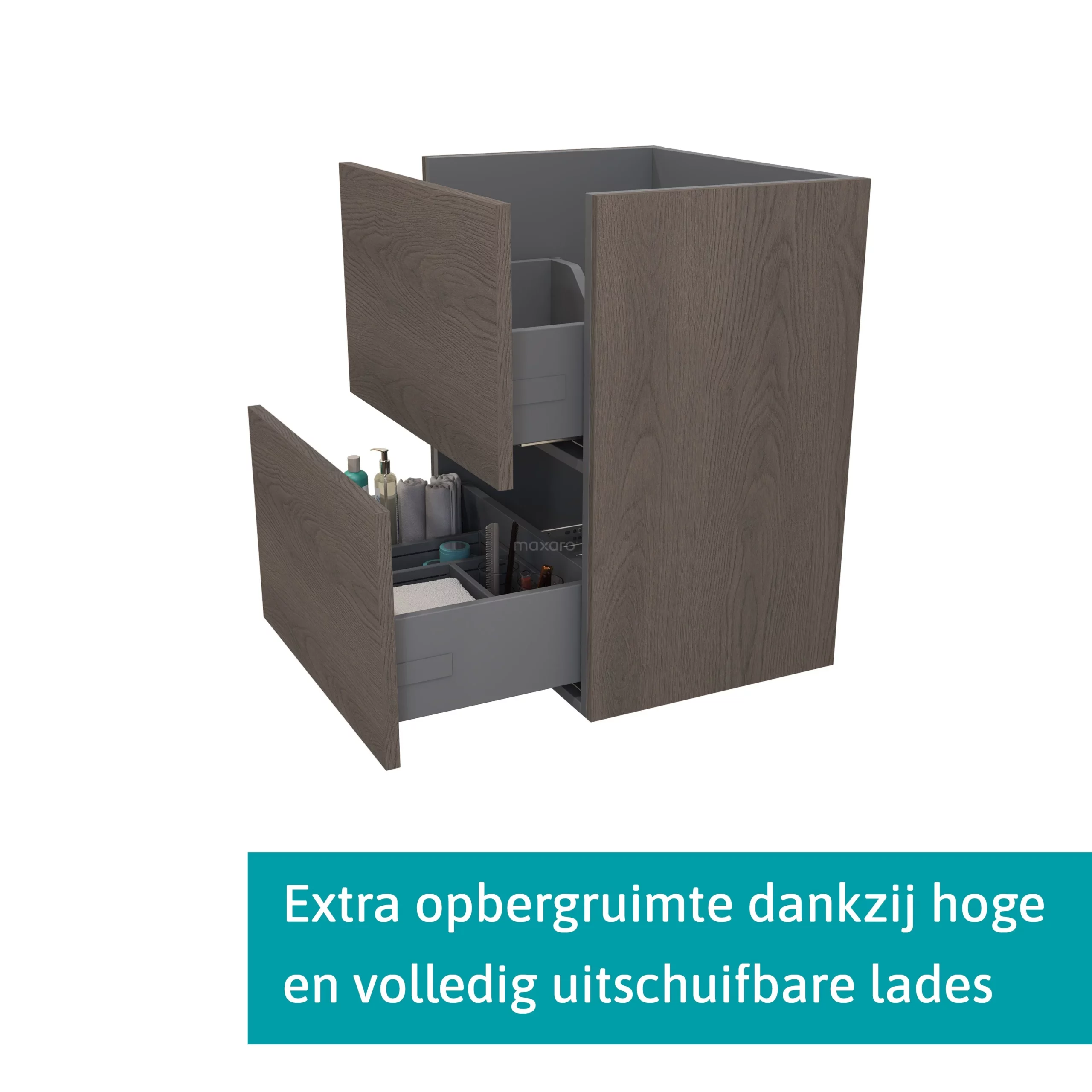Modulo Slim Badkamermeubel Met Wastafel | 50 Cm Donkerbruin Eiken Vlak Front Keramiek 2 Lades Onder Elkaar 2 Modulo Slim Badkamermeubel Met Wastafel | 50 Cm Donkerbruin Eiken Vlak Front Keramiek 2 Lades Onder Elkaar - Afbeelding 2