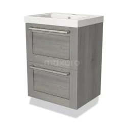 Modulo Slim Badkamermeubel Met Wastafel | 50 Cm Grijs Eiken Kader Front Mineraalmarmer 2 Lades Onder Elkaar