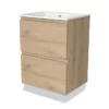 Modulo Slim Badkamermeubel Met Wastafel | 50 Cm Lichtbruin Eiken Greeploos Front Keramiek 2 Lades Onder Elkaar