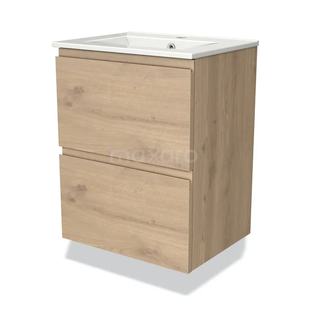 Modulo Slim Badkamermeubel Met Wastafel | 50 Cm Lichtbruin Eiken Greeploos Front Keramiek 2 Lades Onder Elkaar 1 Modulo Slim Badkamermeubel Met Wastafel | 50 Cm Lichtbruin Eiken Greeploos Front Keramiek 2 Lades Onder Elkaar