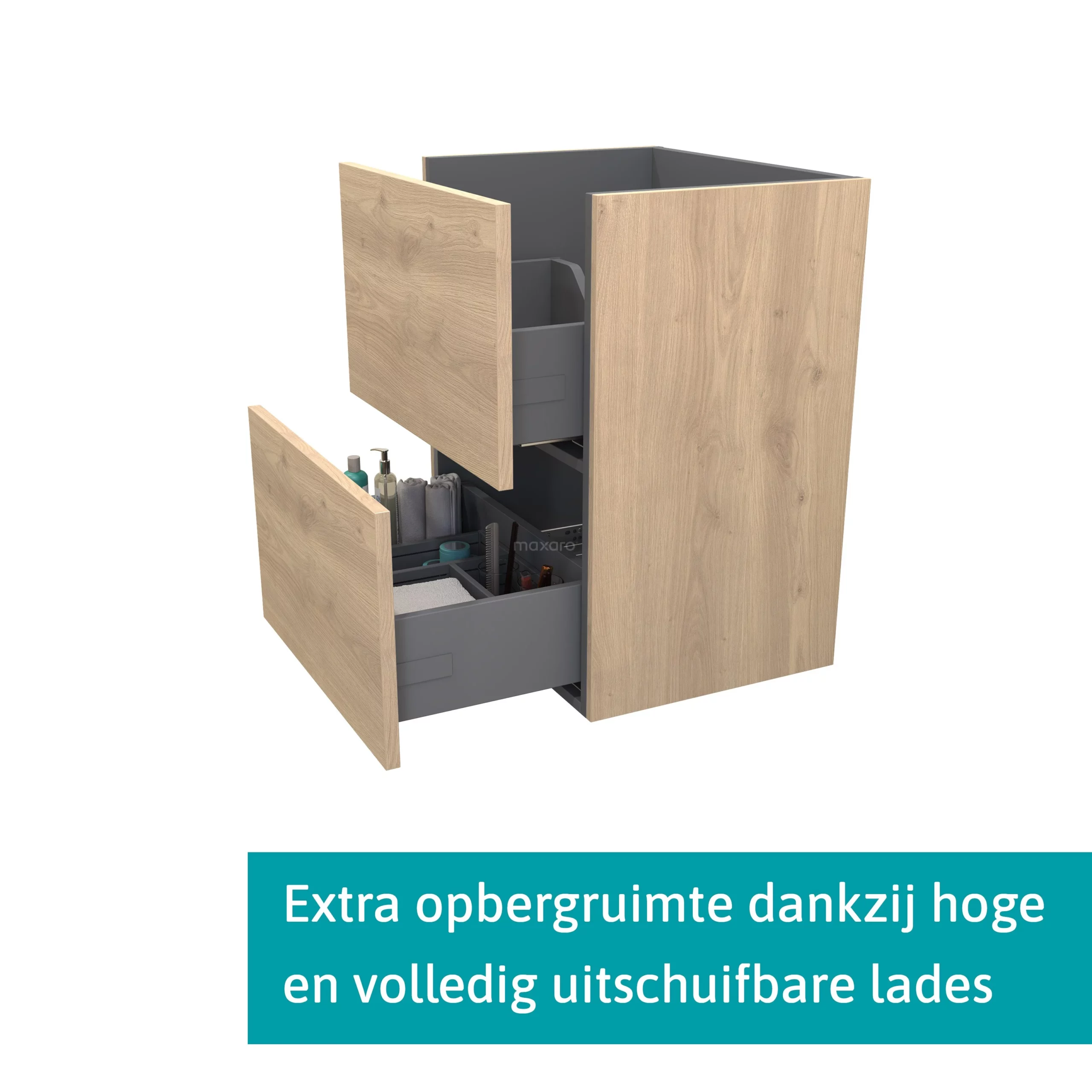 Modulo Slim Badkamermeubel Met Wastafel | 50 Cm Lichtbruin Eiken Vlak Front Keramiek 2 Lades Onder Elkaar 2 Modulo Slim Badkamermeubel Met Wastafel | 50 Cm Lichtbruin Eiken Vlak Front Keramiek 2 Lades Onder Elkaar - Afbeelding 2