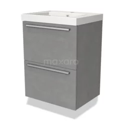 Modulo Slim Badkamermeubel Met Wastafel | 50 Cm Lichtgrijs Beton Vlak Front Mineraalmarmer 2 Lades Onder Elkaar