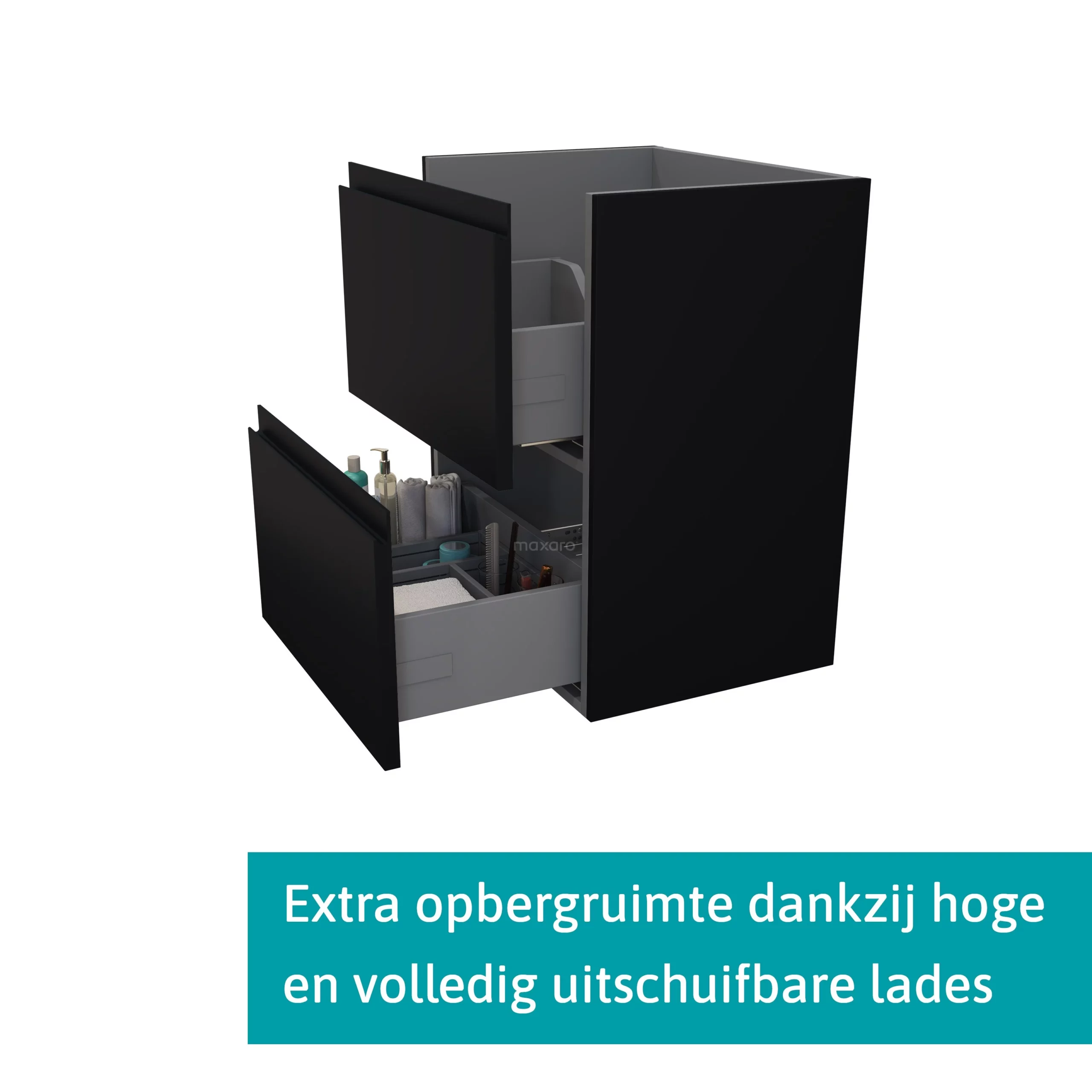 Modulo Slim Badkamermeubel Met Wastafel | 50 Cm Mat Zwart Greeploos Front Keramiek 2 Lades Onder Elkaar 2 Modulo Slim Badkamermeubel Met Wastafel | 50 Cm Mat Zwart Greeploos Front Keramiek 2 Lades Onder Elkaar - Afbeelding 2