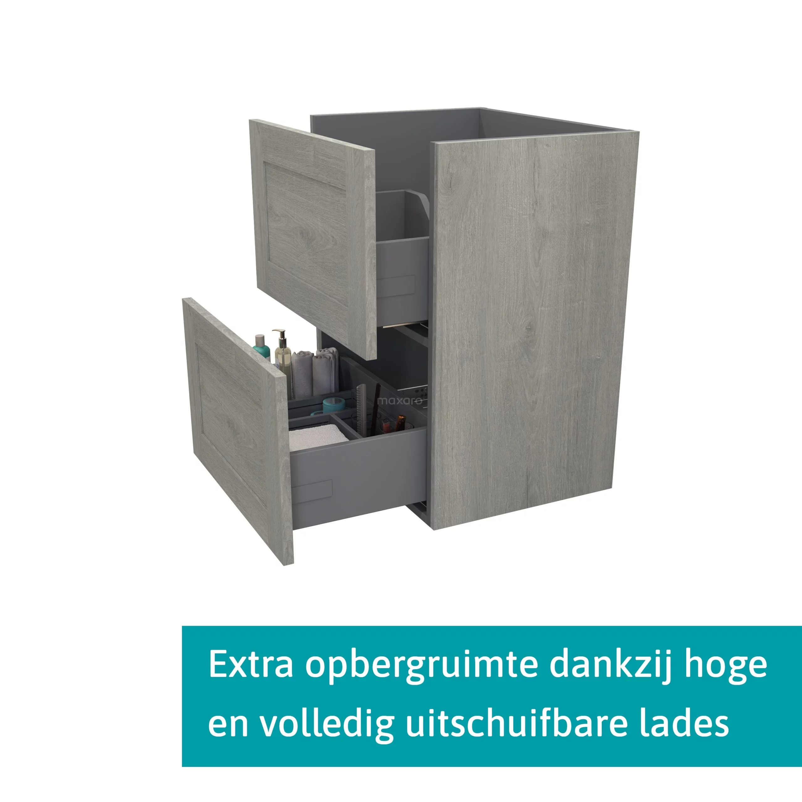 Modulo Slim Badkamermeubel Met Wastafel | 60 Cm Grijs Eiken Kader Front Keramiek 2 Lades Onder Elkaar 2 Modulo Slim Badkamermeubel Met Wastafel | 60 Cm Grijs Eiken Kader Front Keramiek 2 Lades Onder Elkaar - Afbeelding 2