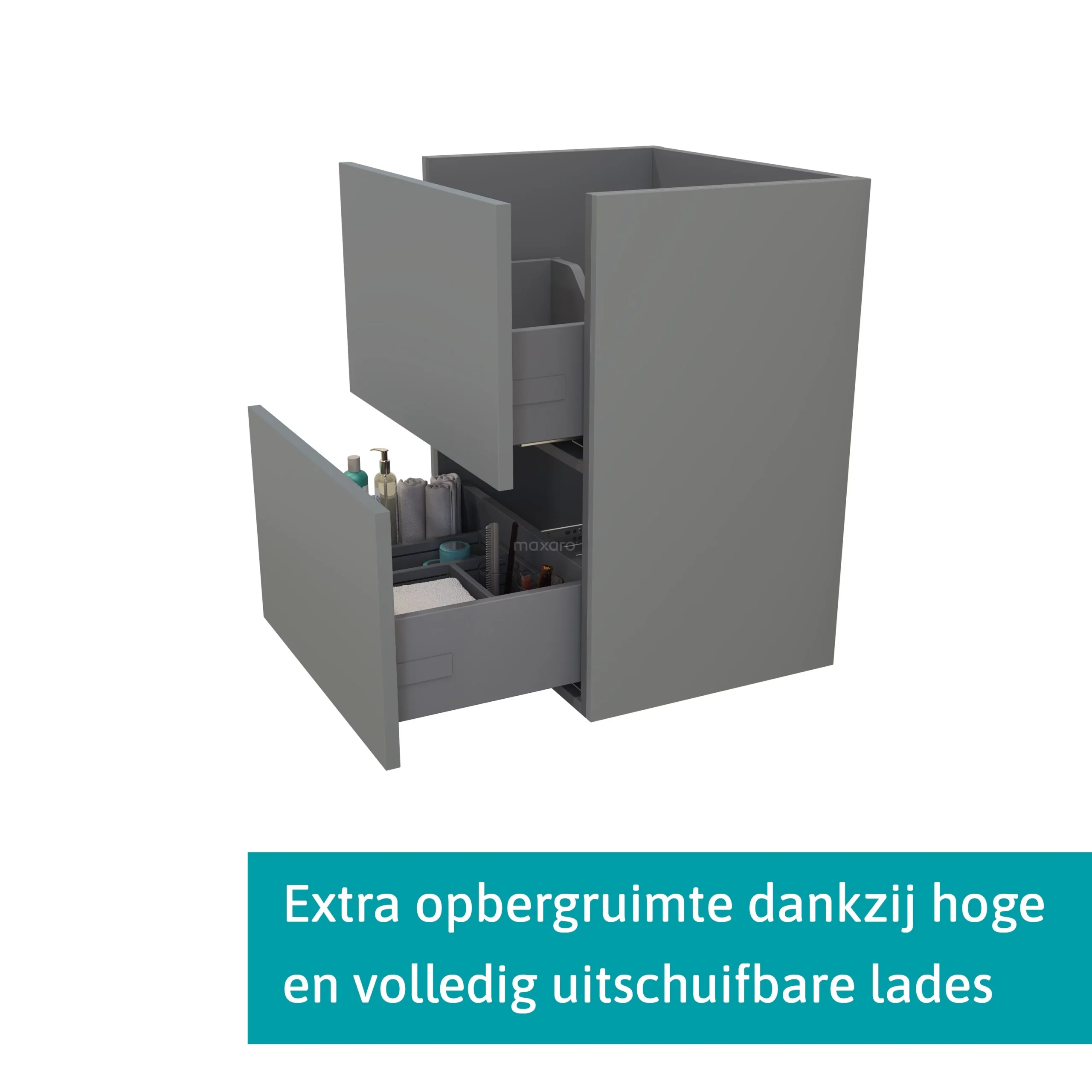 Modulo Slim Badkamermeubel Met Wastafel | 60 Cm Middengrijs Vlak Front Keramiek 2 Lades Onder Elkaar 2 Modulo Slim Badkamermeubel Met Wastafel | 60 Cm Middengrijs Vlak Front Keramiek 2 Lades Onder Elkaar - Afbeelding 2