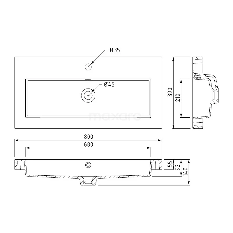 Modulo Slim Badkamermeubel Met Wastafel | 80 Cm Eiken Greeploos Front Mineraalmarmer 2 Lades Onder Elkaar 6 Modulo Slim Badkamermeubel Met Wastafel | 80 Cm Eiken Greeploos Front Mineraalmarmer 2 Lades Onder Elkaar - Afbeelding 6
