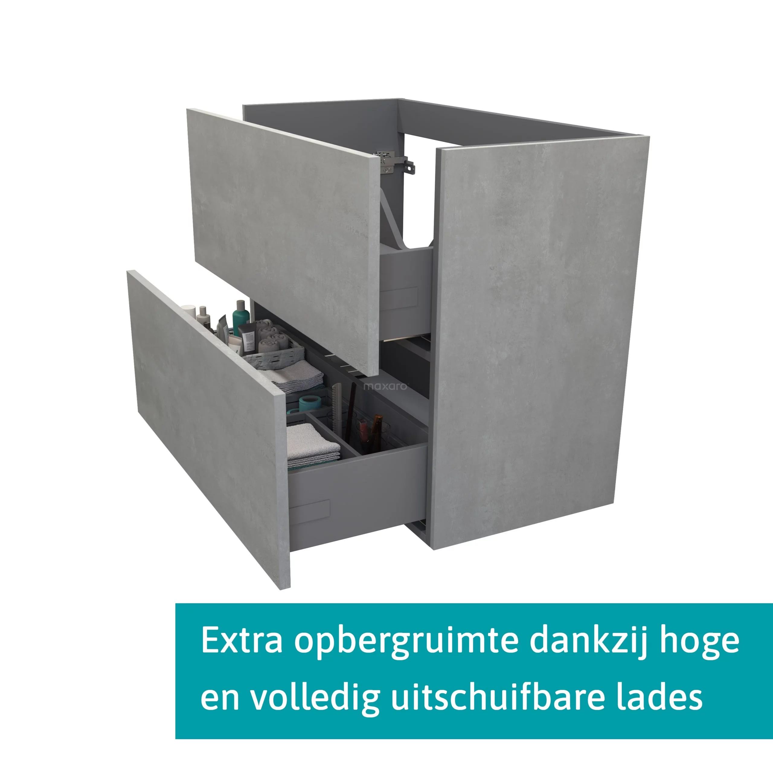 Modulo Slim Badkamermeubel Met Wastafel | 80 Cm Lichtgrijs Beton Vlak Front Keramiek 2 Lades Onder Elkaar 2 Modulo Slim Badkamermeubel Met Wastafel | 80 Cm Lichtgrijs Beton Vlak Front Keramiek 2 Lades Onder Elkaar - Afbeelding 2