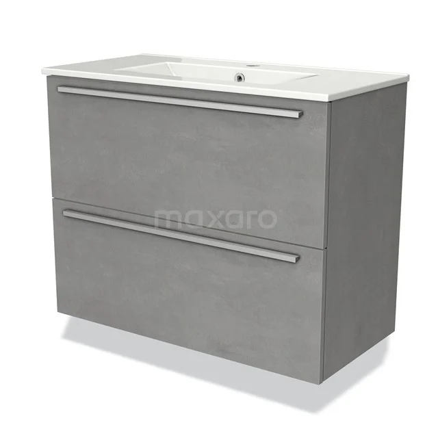 Modulo Slim Badkamermeubel Met Wastafel | 80 Cm Lichtgrijs Beton Vlak Front Keramiek 2 Lades Onder Elkaar 1 Modulo Slim Badkamermeubel Met Wastafel | 80 Cm Lichtgrijs Beton Vlak Front Keramiek 2 Lades Onder Elkaar