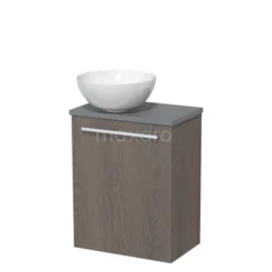 Toiletmeubel Met Waskom Keramiek Modulo Donkerbruin Eiken Vlak 41 Cm Middengrijs Blad