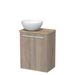 Toiletmeubel Met Waskom Keramiek Modulo Eiken Vlak 41 Cm Lichtbruin Eiken Blad