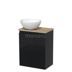Toiletmeubel Met Waskom Keramiek Modulo Hoogglans Zwart Greeploos 41 Cm Lichtbruin Eiken Blad