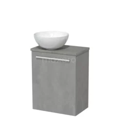 Toiletmeubel Met Waskom Keramiek Modulo Lichtgrijs Beton Vlak 41 Cm Grijs Eiken Blad