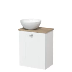 Toiletmeubel Met Waskom Keramiek Modulo Mat Wit Lamel 41 Cm Lichtbruin Eiken Blad