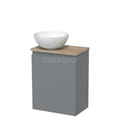 Toiletmeubel Met Waskom Keramiek Modulo Middengrijs Greeploos 41 Cm Lichtbruin Eiken Blad