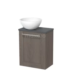 Toiletmeubel Met Waskom Mineraalmarmer Modulo Donkerbruin Eiken Kader 41 Cm Donkergrijs Blad