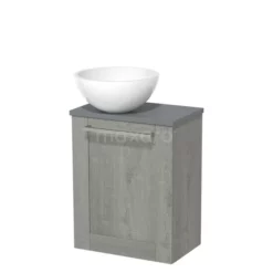 Toiletmeubel Met Waskom Mineraalmarmer Modulo Grijs Eiken Kader 41 Cm Middengrijs Blad