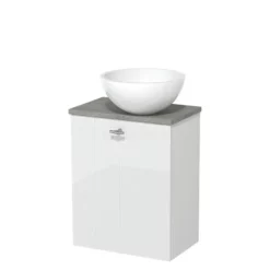 Toiletmeubel Met Waskom Mineraalmarmer Modulo Hoogglans Wit Lamel 41 Cm Grijs Eiken Blad -Badkamer Verkoopwinkel toiletmeubel met waskom mineraalmarmer modulo hoogglans wit lamel 41 cm grijs eiken blad tmk10 00980 1